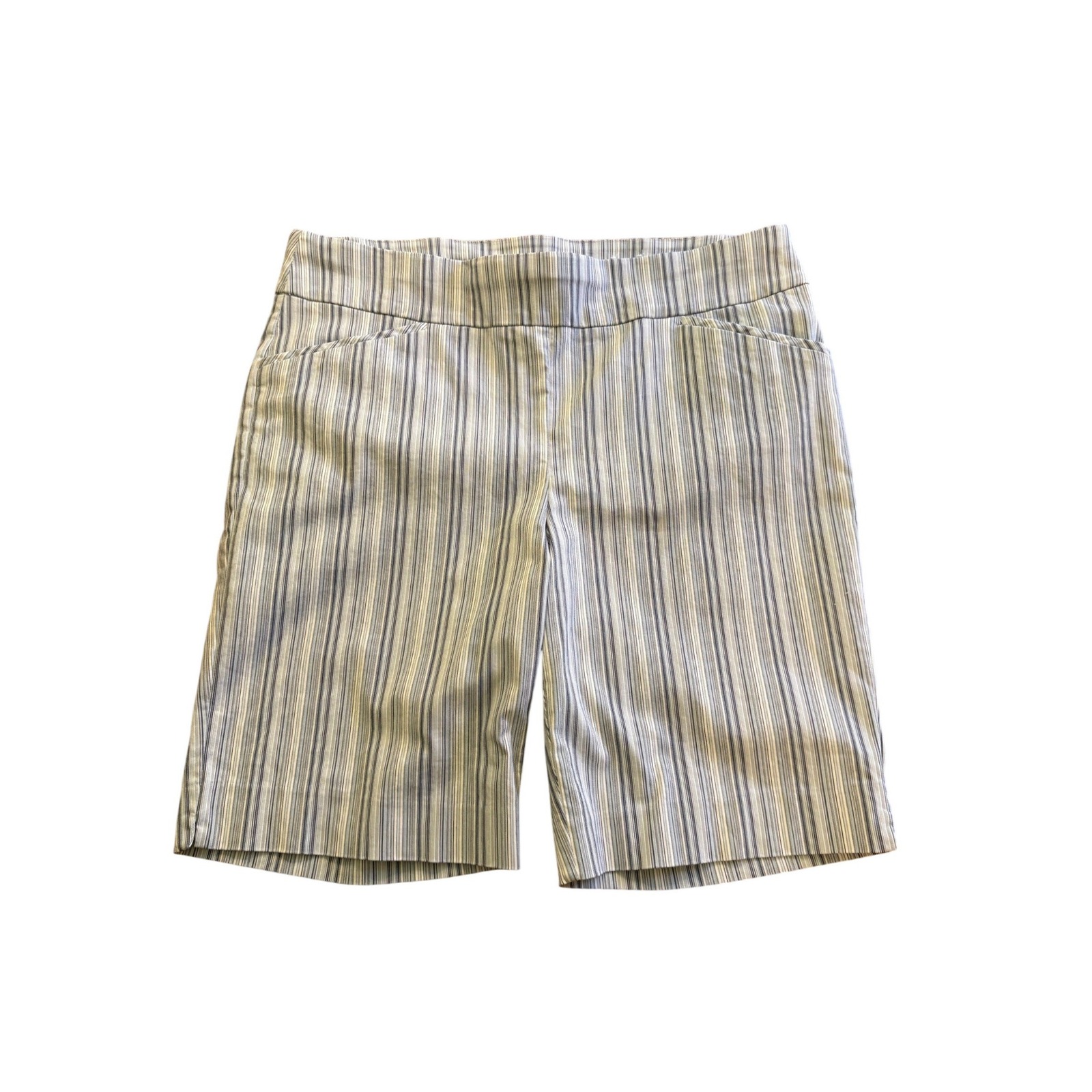 Chicos Perfect Stretch Blue White Striped Pull On Shorts Womens Size 3 Xl Preppy
